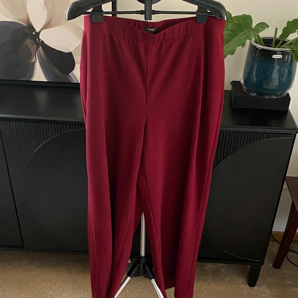 Maree Pour Toi Burgandy High Waist Wide Leg Women's Trousers
